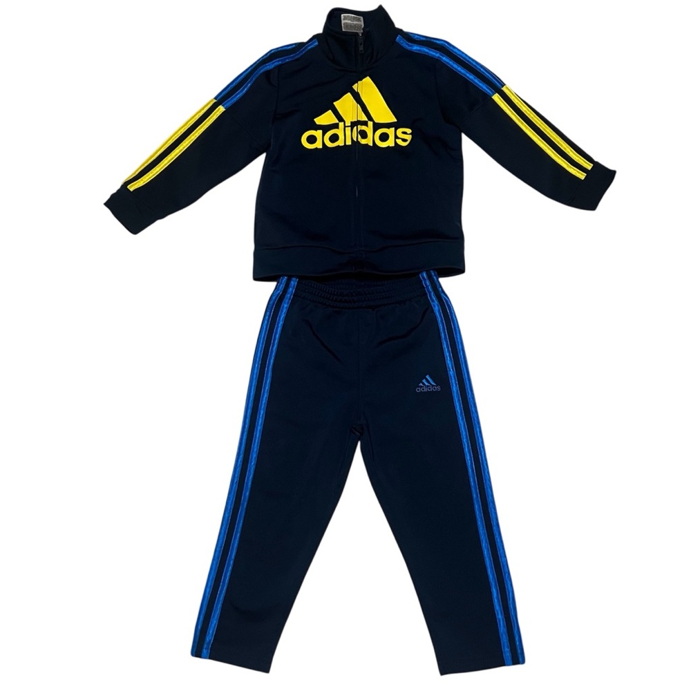 Boys' Adidas Track Suit Navy Blue Gold Size 3T Outfit 2 piece Jacket Pants